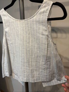 Striped Light Blue Sleeveless Linen-Blend Tank Top